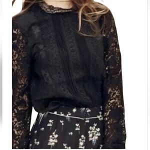NWT Erdem X H&M $149 Silk Blend Ruffle Lace Blouse Size 10 Black
